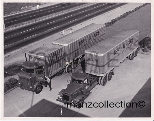 8X10 b & w semi-truck photo 1950 Bullnose Pete drom and Ironnose Pete P.I.E. - Transportation Treasure