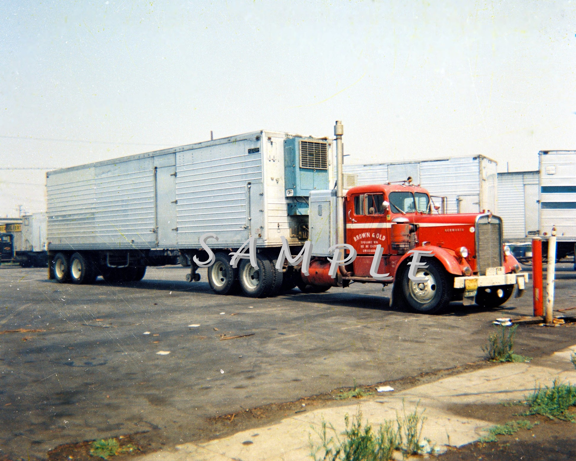 8X10 color semi-truck photo 1950's KW BROWN & OLD TRUCK LINES - Transportation Treasure