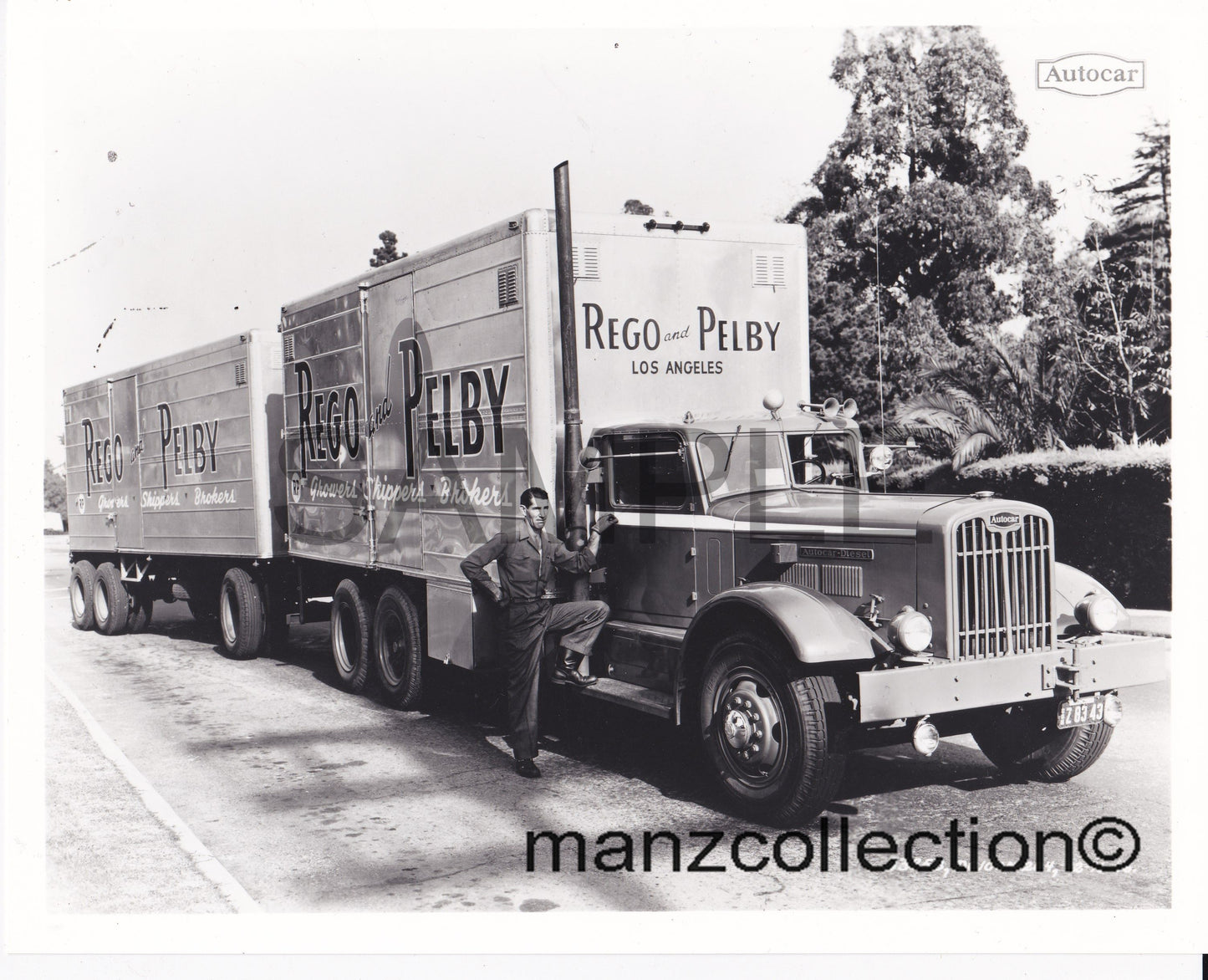 8X10 b & w semi-truck photo '40's Autocar truck 'n pull trailer REGO & PELBY - Transportation Treasure