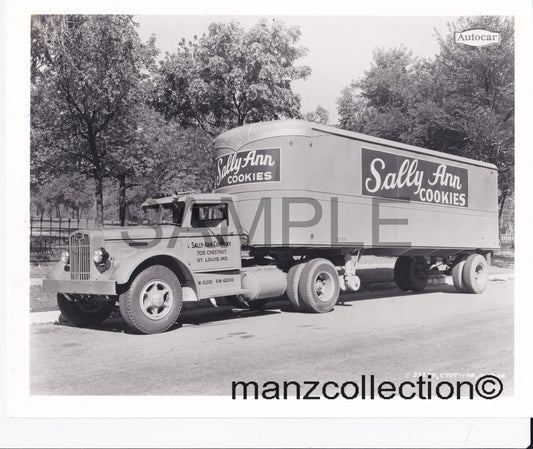 8X10 b & w semi-truck photo '50's Autocar SALLY ANN COOKIES - Transportation Treasure