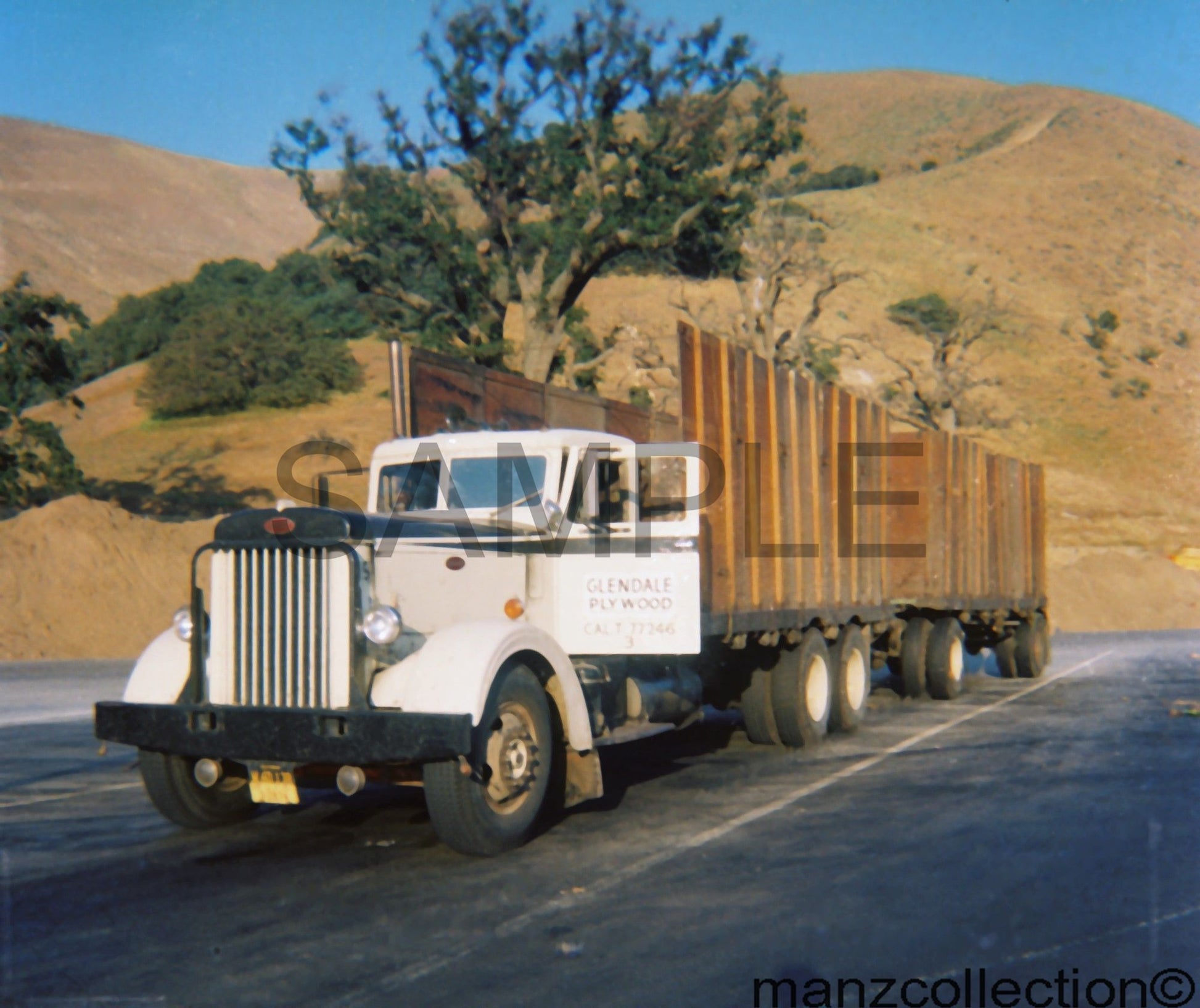 8x10 color semi-truck photo '50's Iron-nose Peterbilt GLENDALE PLYWOOD - Transportation Treasure