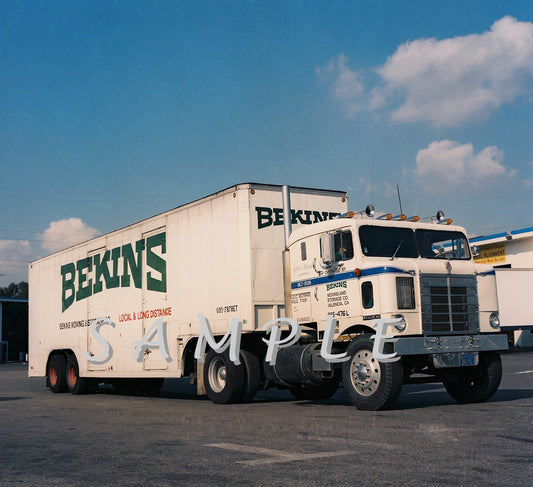 8 X 10 color semi-truck photo '50's Kenworth BEKINS sleeper - Transportation Treasure