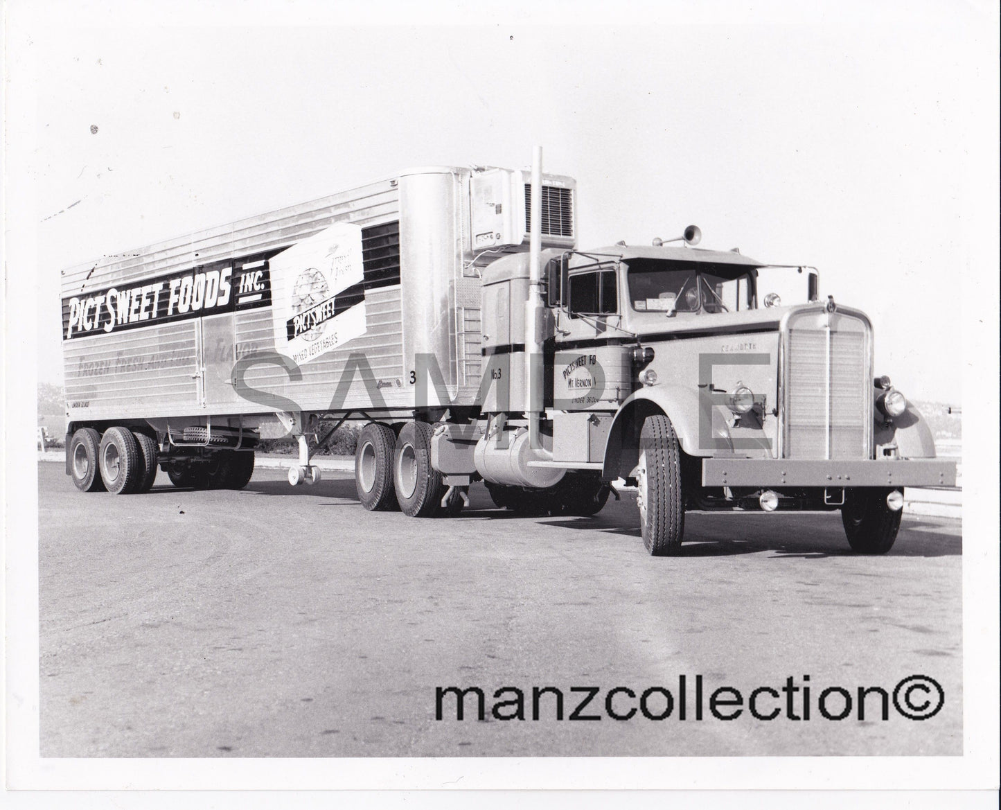 8X10 b & w semi-truck photo '50's Kenworth PICTSWEET FOODS - Transportation Treasure