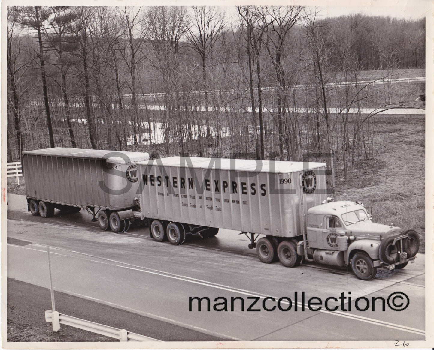 8X10 b & w semi-truck photo '50's Mack B61 factory sleeper WESTERN EXPRESS - Transportation Treasure