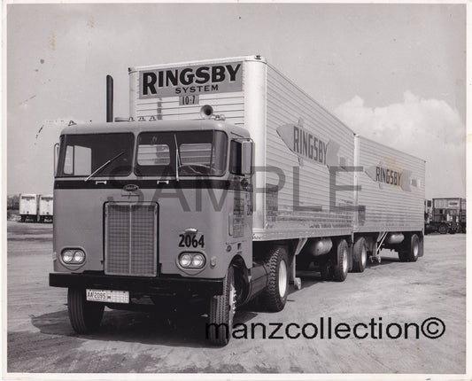 8X10 b & w semi-truck photo '50's Peterbilt RINGSBY doubles - Transportation Treasure