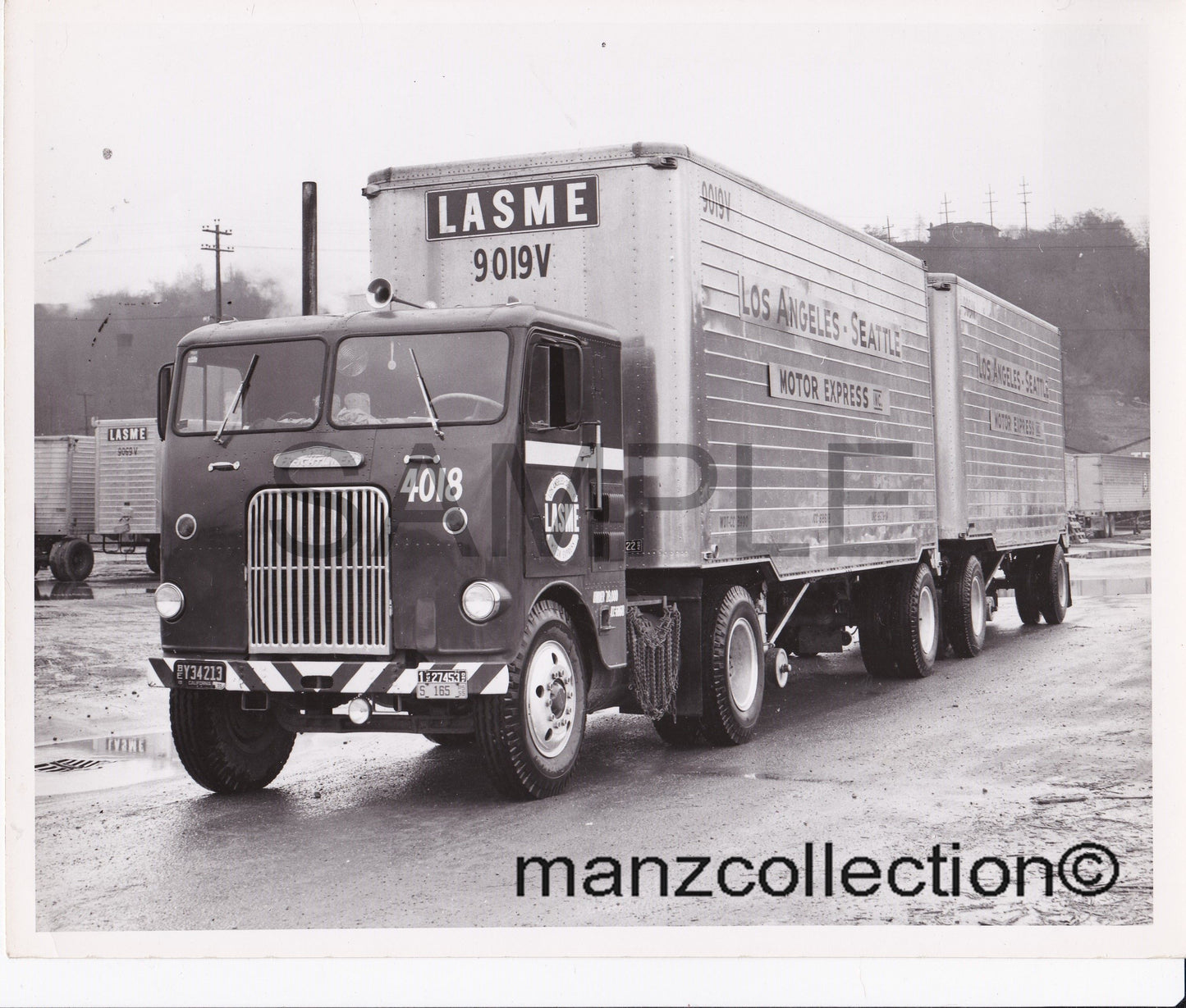 8X10 b & w semi-truck photo '50's WFL LASME doubles - Transportation Treasure