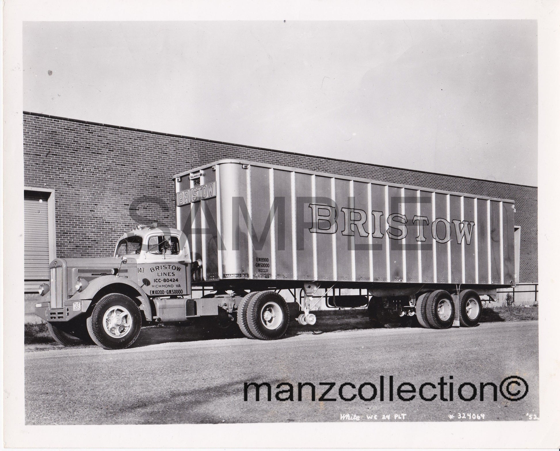 8X10 b & w semi-truck photo '50's White BRISTOW LINES - Transportation Treasure