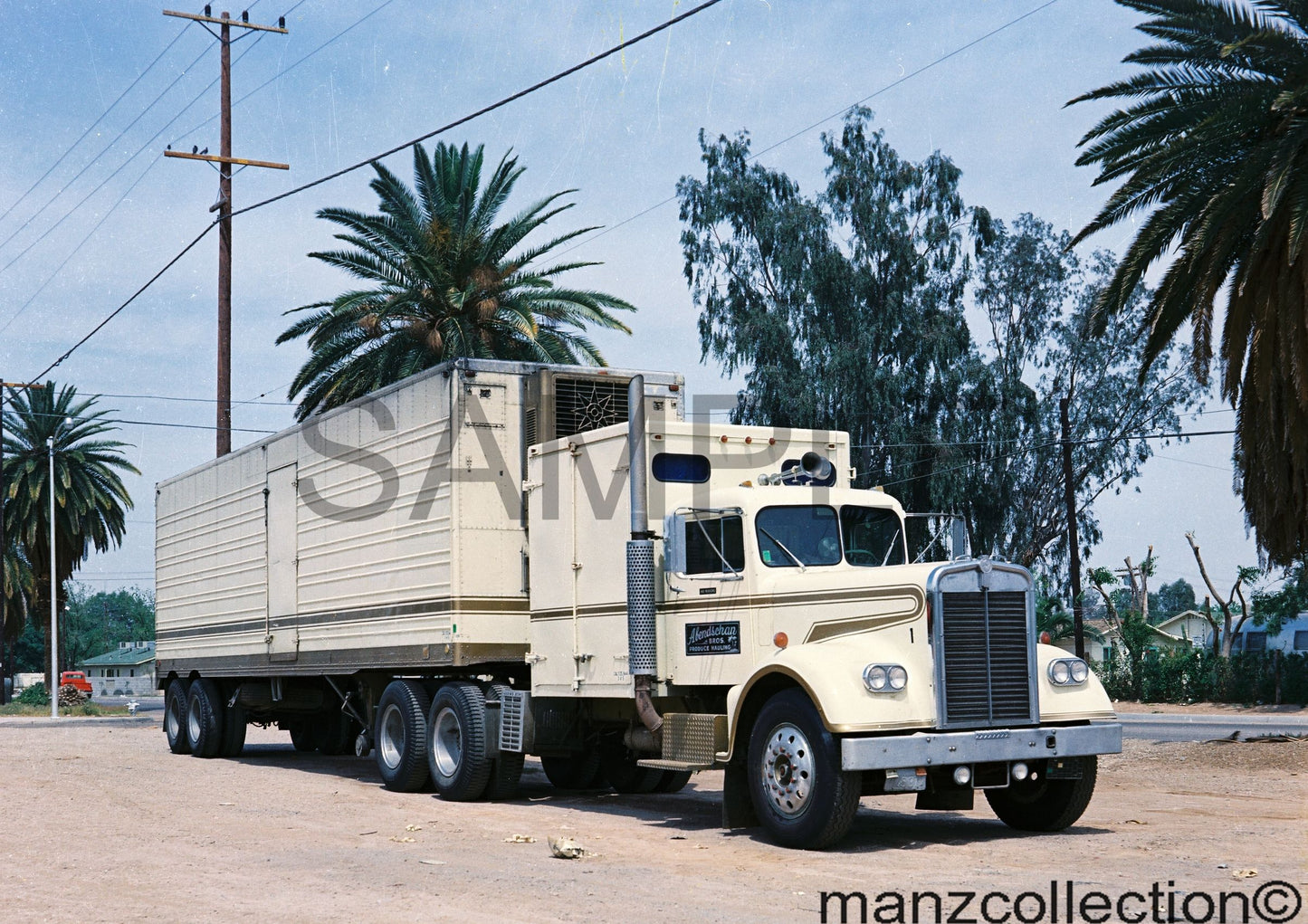 8x10 color semi-truck photo '60's KW conventional ABENDSCHAN BROS PRODUCE HAULING - Transportation Treasure