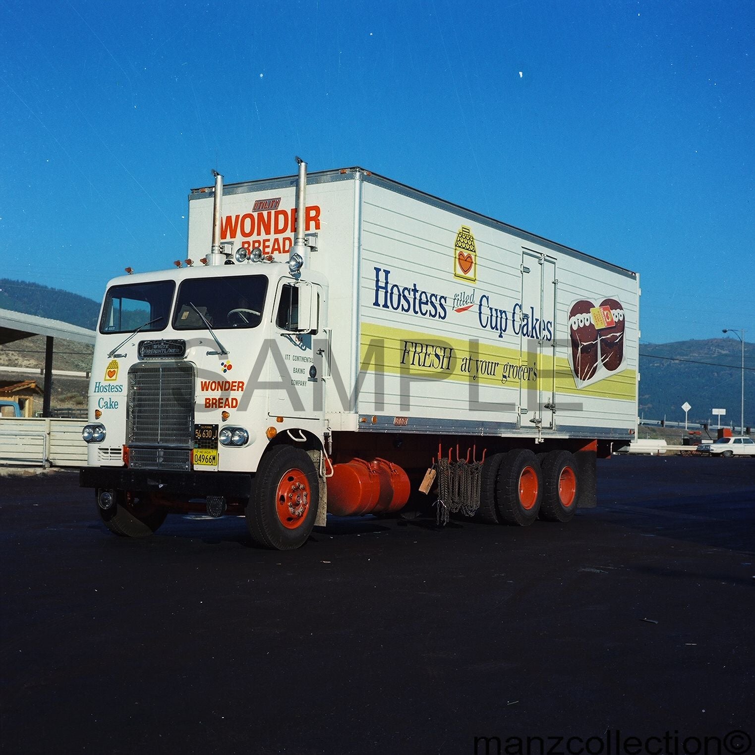 8X10 semi-truck photo '80's White Freightliner CONTINENTAL BAKING - Transportation Treasure