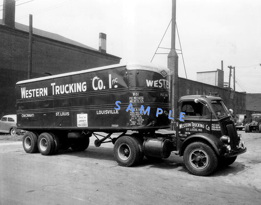 8x10 black & white semi-truck photo Autocar Western Trucking Co. - Transportation Treasure