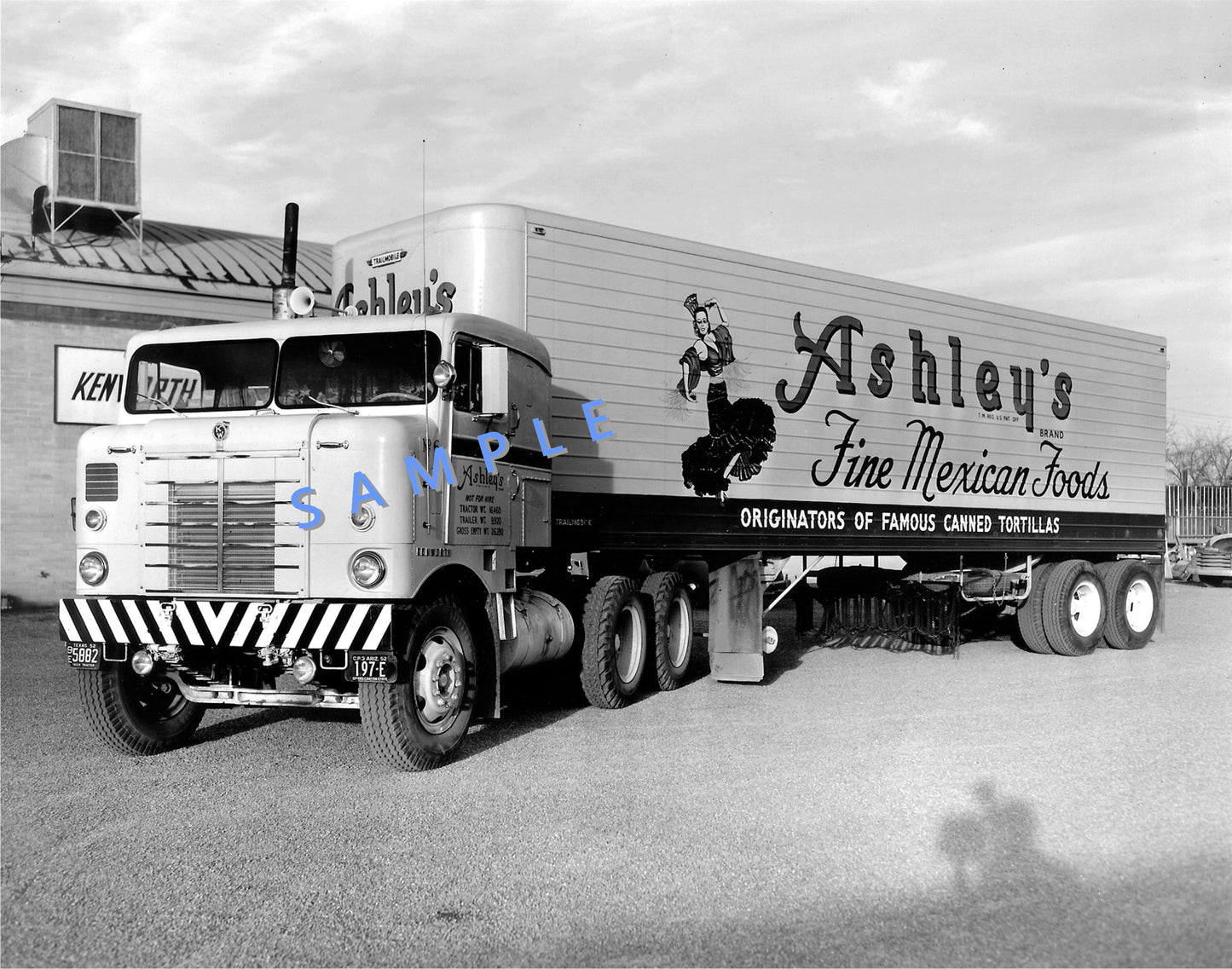 8 X 10 B & W semi-truck photo BULLNOSE KW ASHLEY'S - Transportation Treasure