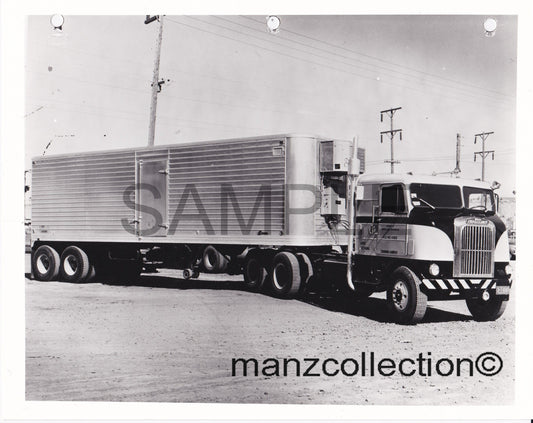 8X10 b & w semi-truck photo Bullnose White Freightliner MIDWEST COAST TRANSPORT - Transportation Treasure
