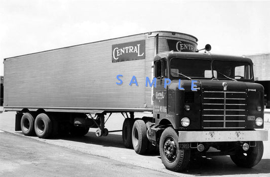 8 X 10 B & W semi-truck photo Bullnose KW COE CENTRAL MOTOR FREIGHT - Transportation Treasure