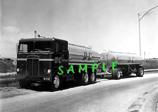 8X10 b & w semi-truck photo Kenworth COE DC tank 'n tank trailer - Transportation Treasure