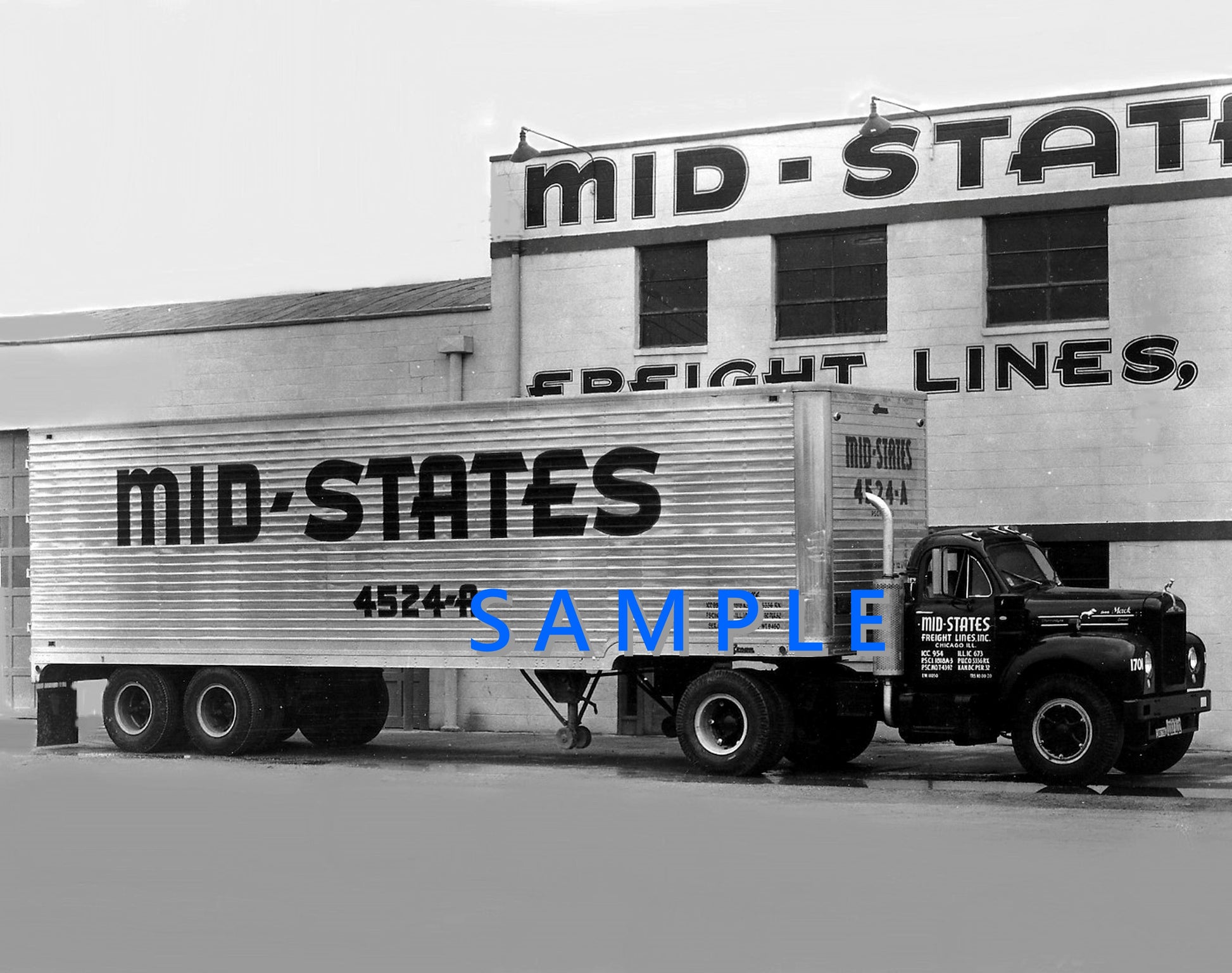 8x10 semi-truck photo MACK B61 MID-STATES FREIGHT LINES - Transportation Treasure